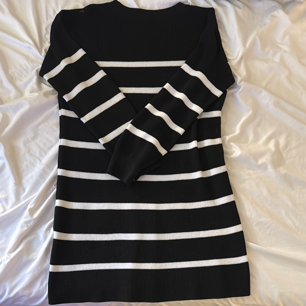 SHEIN Monochrome Striped Long Sleeve Dress